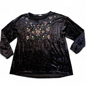 Oddi Purple Velvet Tunic Top Womens M Flowy Floral Embroidery Whimsigoth Fairy